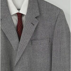 JOS A BANK jacket blazer sport coat 100% wool black gray herringbone classic 46L